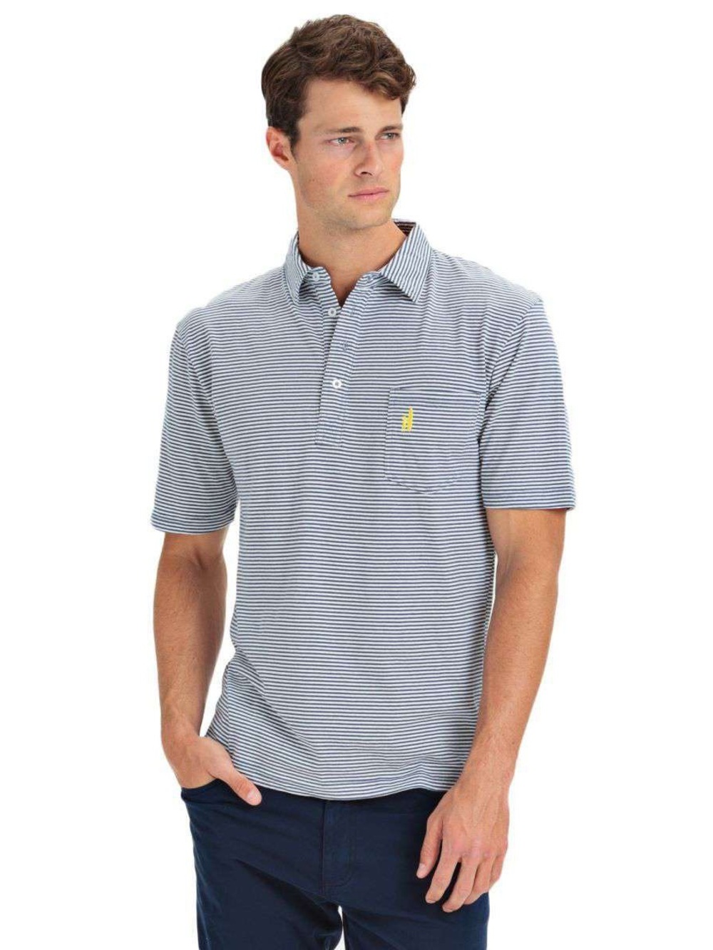Johnnie-O Striped Pocket Polo Shirt Navy White XL Surf Logo Men’s Golf Casual